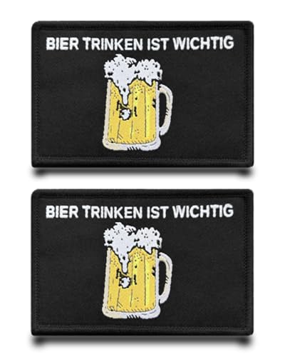 2 Stück"Bier Trinken Ist Wichtig"Lustige Patch Abnehmbare Aufnäher mit Stickereiverschluss Applikation Taktisch Militär Patch für Kleidung Rucksäcke Jacke Taschen Weste von Tuyatezhi