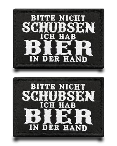 2 Stück"Bitte Nicht Schubsen-Ich Hab Bier In Der Hand"Lustige Patch Abnehmbare Aufnäher mit Stickereiverschluss Taktisch Militär Patch Applikation für Kleidung Rucksäcke Jacke Taschen Weste von Tuyatezhi