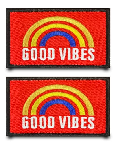 2 Stück Good Vibes Regenbogen Gute Vibes Lustiger Stickerei Flagge Patch Taktische Abzeichen Aufnäher mit Nylon Militär Patch Applikation für Kleidung Hut Rucksäcke Jacke Jeans Taschen Weste von Tuyatezhi