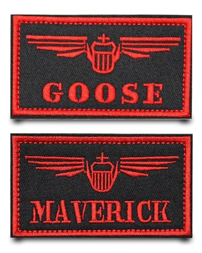 2 Stück MAVERICK GOOSE Rot Lustiger Flagge Patch Stickerei Taktische Abzeichen Aufnäher mit Nylon Militär Patch Applikation für Kleidung Hut Rucksäcke Jacke Jeans Taschen Weste von Tuyatezhi