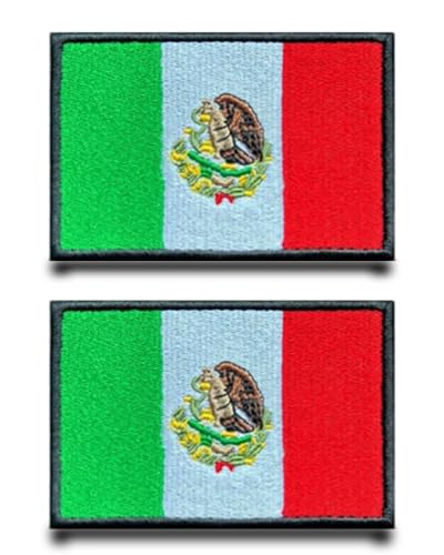 2 Stück Mexiko National Flagge Patch Stickerei Taktische Militär Patch,Aufnäher mit Stickereiverschluss Airsoft Patch für Stickereibänder JackeRucksäcke Taktische Kleidung Taschen Abzeichen von Tuyatezhi