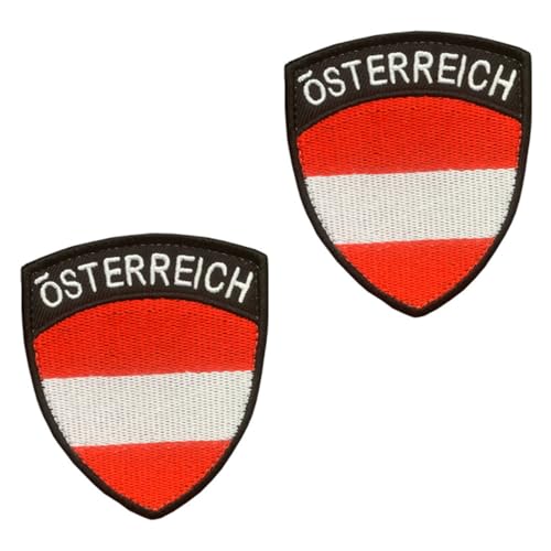 2 Stück Österreichischer Schild Flagge Patch Stickerei Abnehmbare Aufnäher mit Stickereiverschluss Taktisch Militär Applikation für Kleidung Taschen Weste Jacke Rucksäcke von Tuyatezhi