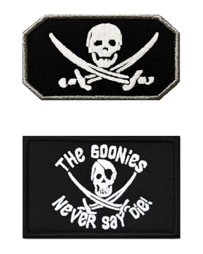 2 Stück Pirat The Goonies Never Say Die; lustige, bestickte Applikationen, Hakenschlaufe, abnehmbares Armband, taktischer Verschluss, Militärflagge, Patch für Kleidung, Hundegeschirr, Rucksäcke, von Tuyatezhi