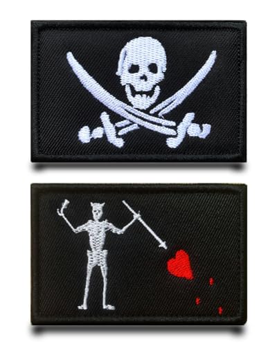 2 Stück Piraten Flagge Patch Abnehmbare Aufnäher mit Stickereiverschluss Taktisch Militär Patch Applikation für Kleidung Stickereibänder Rucksäcke Jacke Jeans Taschen Weste Hundegeschirr von Tuyatezhi