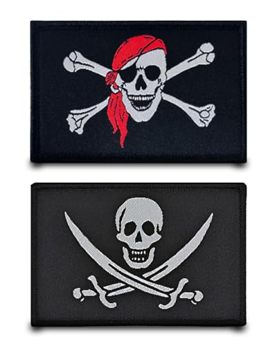 2 Stück Piraten Kahlköpfig Stickerei Patch Lustiger Flagge Taktische Abzeichen Aufnäher Nylon Militär Applikation für Kleidung Hut Jacke Taschen Rucksäcke Weste von Tuyatezhi