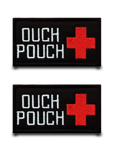 2 Stück Polizeimemesshop - Ouch Pouch Medic Rettungsdienst Taktisch Patch Militär Abzeichen Aufnäher mit Stickerei Lustiger Flagge Applikation für Rucksäcke Jacke Hundegeschirr Jeans Kleidung Weste von Tuyatezhi