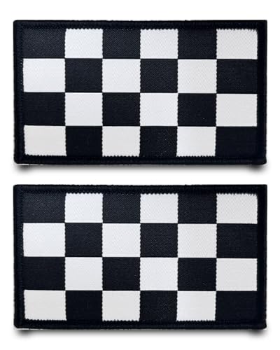 2 Stück Racing Grid Patch schwarz und weiß kariert lustig bestickter Verschluss abnehmbarer Klettverschluss Applikation Emblem taktische Militärflagge Patches für Rucksäcke, Jacken, Kleidung, Jeans, von Tuyatezhi