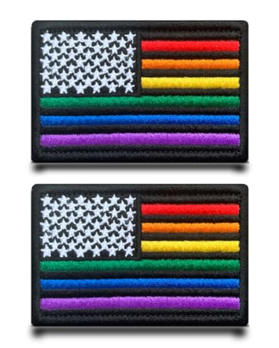 2 Stück Regenbogen US-Flagge Patch Abnehmbare Aufnäher mit Stickereiverschluss Taktisch Militär Patch Applikation für Jacke Jeans Taschen Rucksäcke Weste Hundegeschirr Draussen Kleidung von Tuyatezhi