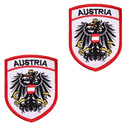 2 Stück Schild Austria Flagge Patch Bügelbild Aufbügler Iron On Flicken Applikation für Taschen Weste Jacke Rucksäcke Kleidung Baseballkappe von Tuyatezhi