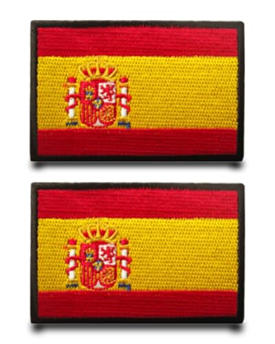 2 Stück Spanien Flagge Patch Abnehmbare Aufnäher mit Stickerei Lustige Patch Applikation für Baseballkappe Rucksäcke Draussen Jacke Weste Hundegeschirr Kleidung Taschen Jeans von Tuyatezhi