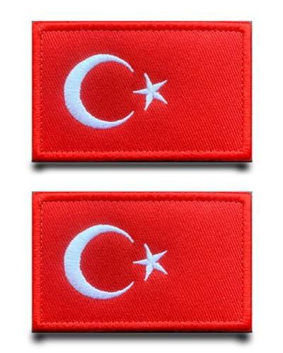 2 Stück Türkei Flagge Patch Bügelbild Aufbügler Iron On Flicken Taktisch Militär Applikation für Kleidung Baseballkappe Taschen Weste Jacke Rucksäcke von Tuyatezhi