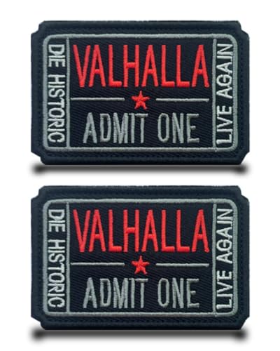 2 Stück"VALHALLA/ADMIT ONE"Lustige Flagge Patch Abnehmbare Aufnäher mit Stickereiverschluss Taktisch Militär Patch Applikation für Rucksäcke Jacke Taschen Weste Kleidung Stickereibänder von Tuyatezhi