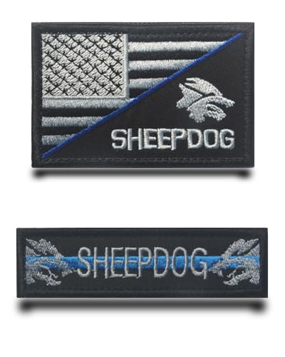 2 x Schaf-Flaggen-Aufnäher, dünne blaue Linie, US-Flagge/Diensthundeemblem, lustig, bestickter Verschluss, Klettverschluss, taktische Militär-Patches für Hundegeschirr, Halsband, Hundekleidung, Weste, von Tuyatezhi