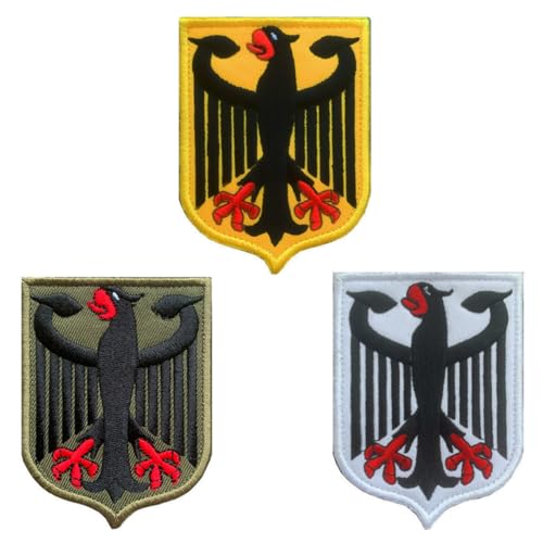 3 Stück Adler-Schild Deutschland Flagge Patch Aufnäher Abnehmbare mit Klettverschluss Applikation Taktisch Militär Patch für Jacke Weste Kleidung Rucksäcke Baseballkappe Taschen von Tuyatezhi