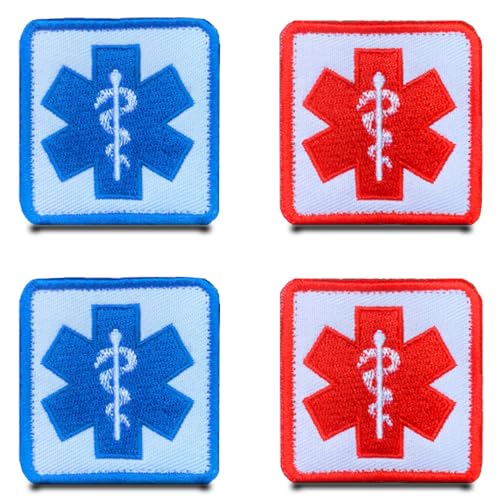 4 Stück Blau und Rot EMT Sanitäter Kreuz Bestickter Patch Abnehmbare Aufnäher mit Klettverschluss Taktisch Militär Patch Applikation für Rucksäcke Jacke Jeans Taschen Weste Hundegeschirr Kleidung von Tuyatezhi