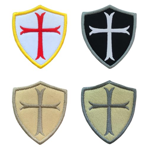 4 Stück Ritter Templer Kreuz Schild Flagge Patch Aufnäher Abnehmbare mit Klettverschluss Applikation Taktisch Militär Patch für Jacke Weste Kleidung Rucksäcke Baseballkappe Taschen von Tuyatezhi