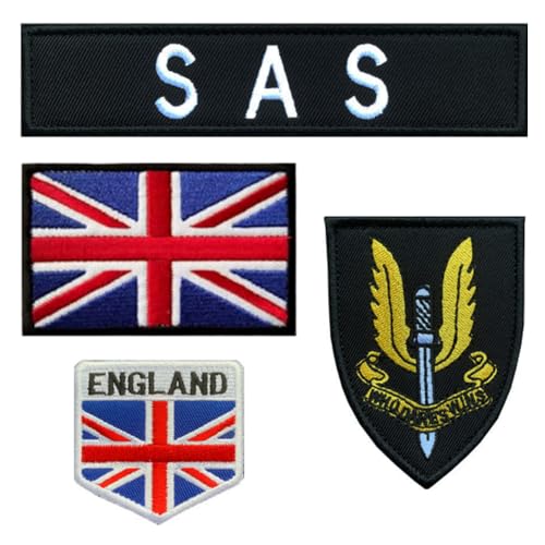 4 Stück"SAS"Sonderflugdienst Flagge Patch Stickerei Taktische Militär Patch,Aufnäher mit Stickerei verschluss Applikationen für Stickereibänder Rucksäcke Kleidung Jacke Taschen Abzeichen von Tuyatezhi