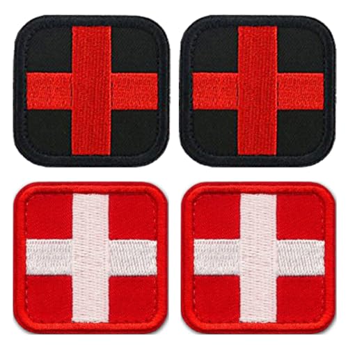 4 Stück Sanitäter Rotes Kreuz Flagge Patch Klett Taktische Militär Patch,Aufnäher Mit Klettverschluss Applikationen Für Klettbänder Rucksäcke Kleidung Jacke Taschen Abzeichen von Tuyatezhi