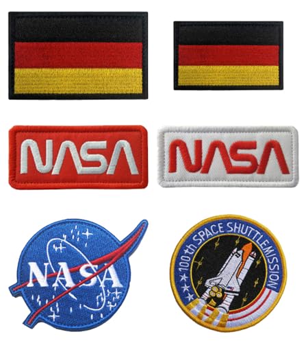 6 Stück NASA und German Flagge Patch Abnehmbare Aufbügler Flicken Taktisch Militär Applikation für Rucksäcke Kleidung Baseballkappe Taschen Weste Jacke von Tuyatezhi