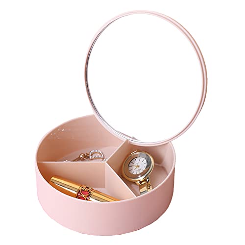 Kosmetik-Organizer mit 3 Fächern und Spiegel, rechteckige Schmuckschatulle für Damen, Aufbewahrungsbox für Lippenstift, für Ringe, Ohrringe, Halsketten, Armbänder, Schmuck (Stil 1, Rosa) von Tuzsocr