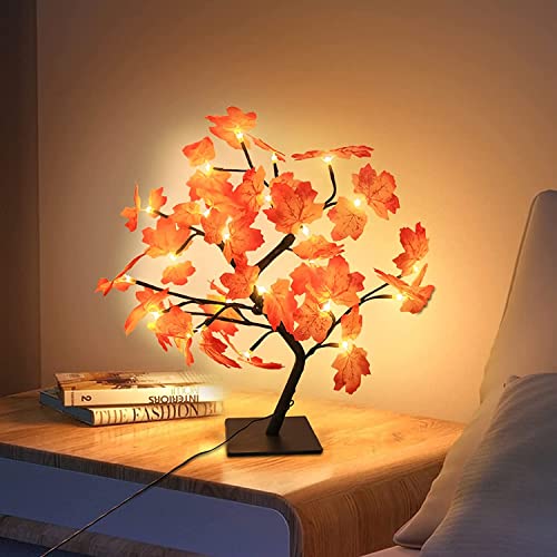 Tuzsocr Herbstliche Dekorative LED Ahornbaum Lichter 24 LED, Tischplatte Ahorn Dekorative Chart Baum Lichter Warm Weiß, Herbst Dekorative Blatt Lichterkette Für Thanksgiving, Weihnachten von Tuzsocr