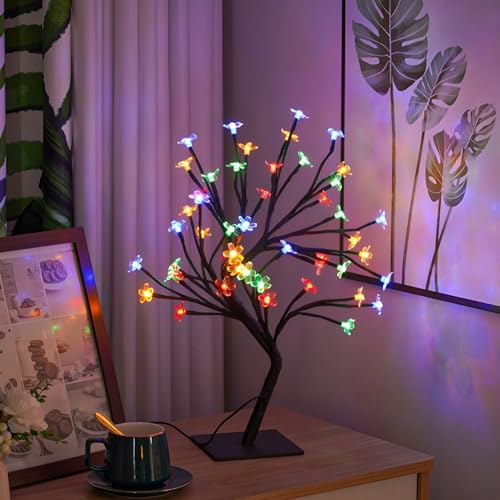 Tuzsocr LED Baum Lichter, 24/48er Blüten Blütenbaum Kirschbaum Lichter, Funkelnder Beleuchteter Lichterkette, Verstellbare Äste Weihnachtsdeko für Wohnzimmer, Büro, Esszimmer, Hotel, Innen (Stil 4) von Tuzsocr