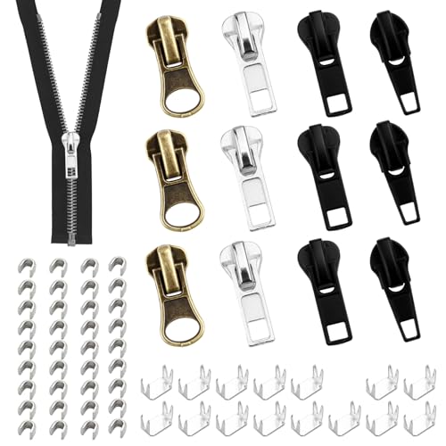 Tweozhui 62 Stück reißverschluss reparatur Universal Reißverschluss Reparatur Set für #5 Reißverschlüsse, Ersatz Zipper Kit für Jacken, Taschen, Mäntel - Enthält Metall, Nylon & Kunststoff Zipper von Tweozhui