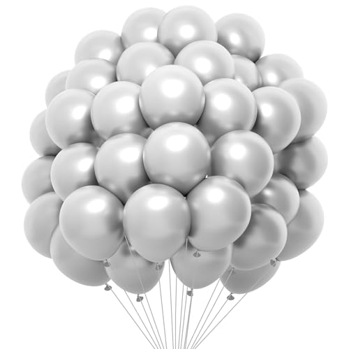 Luftballons Silber Metallic Luftballons 60 Stück Geburtstag Dekoration Ballons Für Party, Hochzeitdeko, Weihnachtendeko, Taufe Deko Und Geburtstagsdeko Luftballons Helium Balloon Garland Silver von Twidels