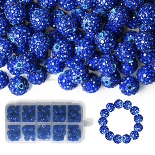 100 Stück 10 mm Strass-Perlen, glänzende runde Shamballa-Perlen, Tonperlen für Armbänder, Ohrringe, Schmuck, Halsketten, Bastelbedarf (Königsblau) von Twinkleplant