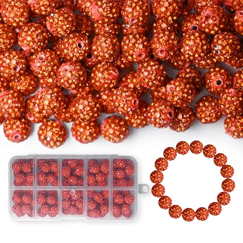 100 Stück 10 mm Strass-Perlen, glänzende runde Shamballa-Perlen, Tonperlen für Armbänder, Ohrringe, Schmuck, Halsketten, Bastelbedarf (Orange) von Twinkleplant