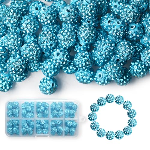 100 Stück 10 mm Strass-Perlen, glänzende runde Shamballa-Perlen, Tonperlen für Armbänder, Ohrringe, Schmuck, Halsketten, Bastelbedarf (blau) von Twinkleplant