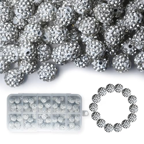 100 Stück 10 mm Strass-Perlen, glänzende runde Shamballa-Perlen, Tonperlen für Armbänder, Ohrringe, Schmuck, Halsketten, Bastelbedarf (weiß) von Twinkleplant