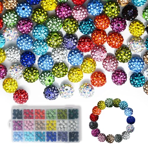 180 Stück 10 mm Strass-Perlen, glänzende runde Shamballa-Perlen, Tonperlen für Armbänder, Ohrringe, Schmuck, Halsketten, Bastelbedarf (gemischte Farben) von Twinkleplant