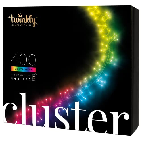 Twinkly Cluster 400 LED RGB, Dichte LED-Lichterkette, Smarte LEDs für Drinnen und Draußen, Kompatibel mit Home Kit, Alexa und Google Home, Gaming-Lichter, IP44, App-Steuerung, Schwarzes Kabel, 6m von Twinkly