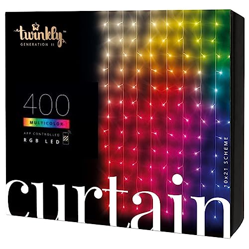 Twinkly Curtain 400 LED RGB+Weiß, LED-Lichterkette für Drinnen und Draußen, Smarte Lichter, RGB und Weiß, Kompatibel mit Alexa, Google Home, IP44, App-Steuerung, Transparentes Kabel, 3m x 2m von Twinkly