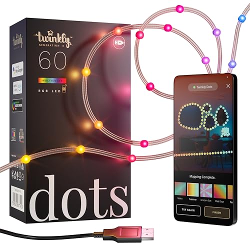 Twinkly Dots 3m, Mehrfarbiger und Flexibler LED-Streifen, Kompatibel mit Alexa und Google Home, Gaming-Lichter, Über 16 Mio. Farben, USB-betrieben, App-Steuerung, Schwarzes Kabel, 60 LEDs von Twinkly