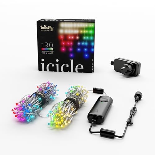 Twinkly Icicle 190 LED RGB+Weiß, LED-Kaskadenlichter für Draußen und Drinnen, Lichterkaskade, RGB und Weiß, Kompatibel mit HomeKit, Alexa, Google Home, IP44, App-Steuerung, Transparentes Kabel, 5,5m von Twinkly