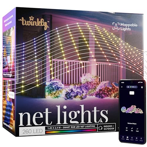 Twinkly Netzlichter, Flexibles LED-Gitter mit 260 RGB-LEDs, Lichtstreifen für Drinnen und Draußen, Kompatibel mit Alexa, Google Home, IP44, App-Steuerung, Transparentes Kabel, 1,2 m x 1,9 m von Twinkly