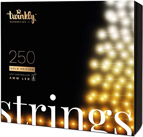 Twinkly Strings 250 LED Weiß, LED-Lichterkette für Draußen und Drinnen, LED-Lichter von Warm bis Kalt, Kompatibel mit Alexa und Google Home, IP44, App-Steuerung, Schwarzes Kabel, 20m von Twinkly