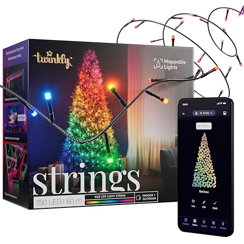 Twinkly Strings 750 RGB-LEDs, LED-Leuchten für den Außen- und Innenbereich, Smarte LED-Lichter, Kompatibel mit Alexa und Google Home, IP44, Weihnachtsdeko, App-Steuerung, Schwarzes Kabel, 60 m von Twinkly