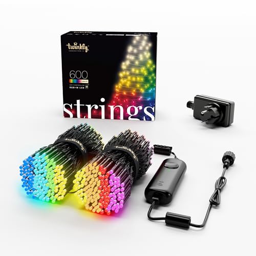 Twinkly Strings 600 LED RGB+ Weiß, LED-Lichterkette, Smarte LEDs für den Innen- und Außenbereich, Kompatibel mit Alexa und Google Home, IP44, Weihnachtsdeko, App-Steuerung, Schwarzes Kabel, 48m von Twinkly