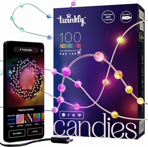 Twinkly Strings Pearls 100 LED, LED-Lichterkette in Perlenform, RGB LED-Lichter Mehrfarbig, Kompatibel mit Alexa & Google Home, Gaming-Lichter, Stromversorgung über USB-C, Transparentes Kabel, 6m von Twinkly