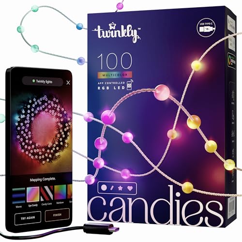 Twinkly Strings Pearls 100 LED, LED-Lichterkette in Perlenform, RGB LED-Lichter Mehrfarbig, Kompatibel mit Alexa & Google Home, Gaming-Lichter, Stromversorgung über USB-C, Transparentes Kabel, 6m von Twinkly