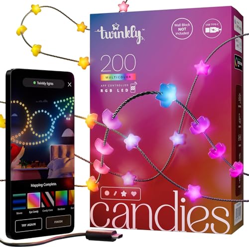 Twinkly Strings Star 200 LED, Sternförmige LED-Lichterkette, RGB LED-Lichter, Kompatibel mit Alexa & Google Home, Gaming-Lichter, Stromversorgung über USB-C, Grünes Kabel, 2 x 6m von Twinkly