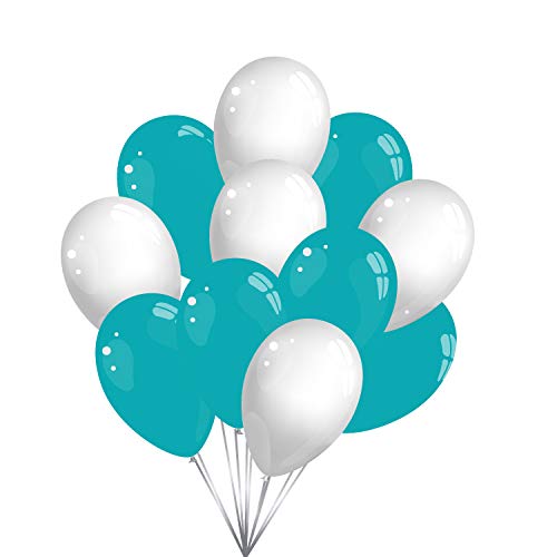 50 Premium Luftballons in Weiß/Türkis - Made in EU - 100% Naturlatex somit 100% giftfrei und 100% biologisch abbaubar - Geburtstag Party Hochzeit Silvester Karneval - für Helium geeignet - twist4® von Twist4