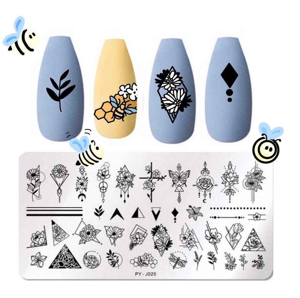 Blumen Und Bienen Nail Art Stempelplatte Nagelstempel Für Diy Maniküre Kunst Nagel Stempeln Werkzeug von TwistedRealityCrafts