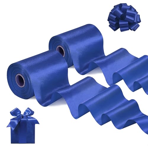 2 Rollen Geschenkband 10cm Breit Satinband Blau Band für Grand Öffnung, Breit Schleifenband Ringelband für Weihnachten Neujahr Geschenk Hochzeit Valentinstag Deko (100mm, 20m) von Txeouse