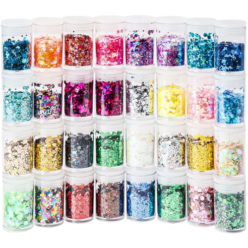 Glitzerpulver Set 32 Farben Bastel Glitzer DIY Glitzer Pulver Set Txeouse Bastel Glitzer Set ideal für Dekoration, Karten, Papier, Masquerade, Nagelkunst von Txeouse