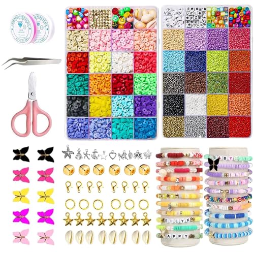 20 Farben 3mm Perlen für Armbänder + 20 Farben 6mm Perlenset für Armbänder Selber Machen, 200 Bunte BuchstabenPerlen (A-Z), Bracelet Making Kit für Freundschaftsarmbänder Selber Machen (24965 Stück) von Txeouse