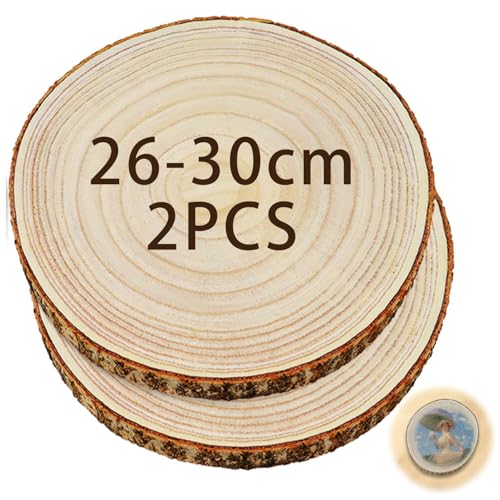 Tyafzzn 2 Stücke Holz Log Scheiben, 26-30 cm Baumscheiben Tischdeko, Unvollendete Runde Naturholz Baumscheiben Ohne Loch Ca.25mm für Diy Basteln Hochzeit Weihnachten Dekoration Baumscheibe von Tyafzzn